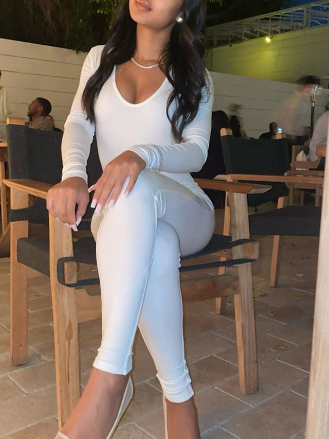 Women's Jumpsuit Onesie Workout Sets Winter Solid Color Bodysuit Black White Spandex Yoga Fitness Gym Workout Tummy Control Butt Lift Breathable Long Sleeve Sport Activewear Stretchy - LuckyFash™