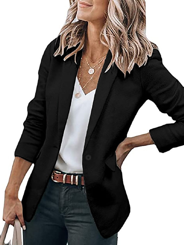 Women's Casual Blazers Clean Fit Open Front Long Sleeve Work Office Jackets Coat claret Dark Grey White Black Blue Traditional / Classic Daily Fall Buttoned Front Turndown Regular Fit S M L XL XXL - LuckyFash™