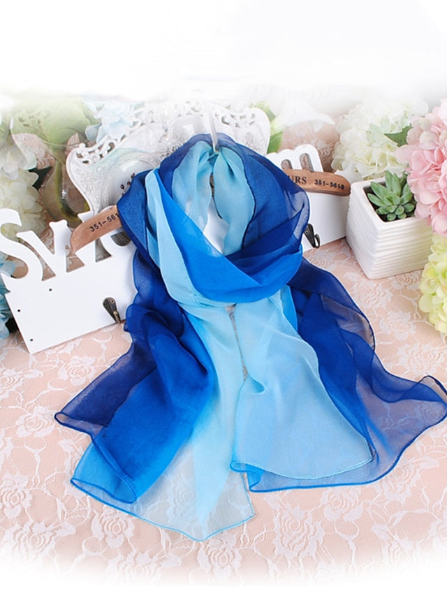 Women's Chiffon Scarf Party Black Scarf Color Block Cute Red Blue Fall Spring - LuckyFash™