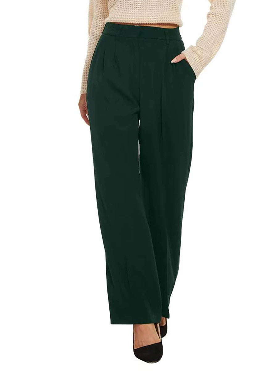 Women's Dress Pants Polyester Solid Color Light Blue Ivory white Elegant High Waist Full Length Office Street Fall Winter