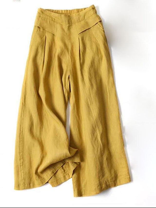 Women's Culottes Wide Leg Pants Trousers 100% Cotton Black White Yellow High Waist Casual Lounge Casual Daily Holiday Pocket Full Length Comfort Plain M L XL XXL 3XL - LuckyFash™