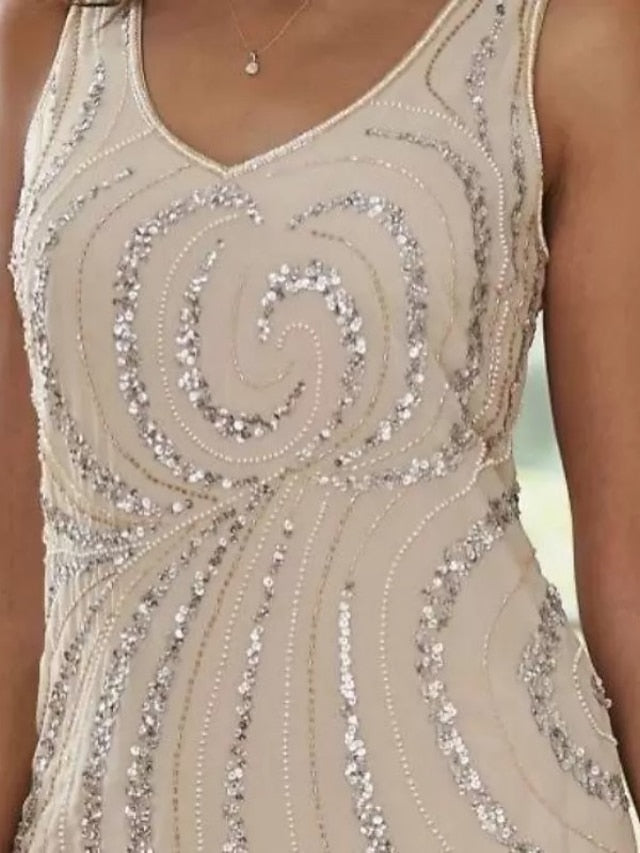 Two Piece Sheath / Column Mother of the Bride Dress Wedding Guest Sparkle & Shine Elegant V Neck Ankle Length Chiffon Sequined Long Sleeve with Sequin 2023 - LuckyFash™