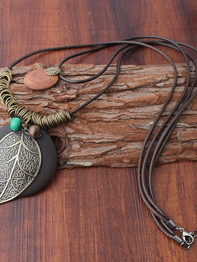 Women's necklace Ethnic Style Street Leaf Pendant Necklaces & Vintage Long Necklaces / Green / Fall / Winter / Spring / Summer - LuckyFash™
