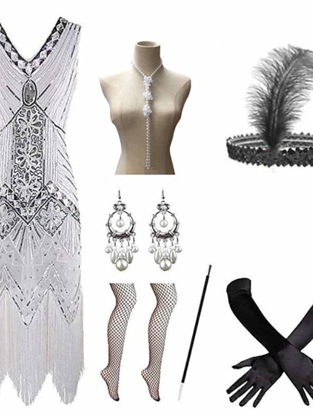 The Great Gatsby Charleston Plus Size Roaring 20s 1920s Cocktail Dress Vintage Dress Flapper Dress Prom Dress Prom Dresses Women's Feather Costume Vintage Cosplay 1 Necklace New Year - LuckyFash™