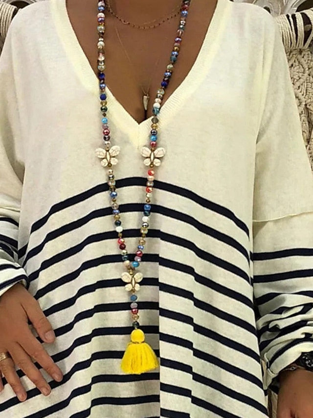Women's necklace Chic Modern Street Butterfly Necklaces & Color Crystal Bohemia Sweater Necklace / Blue / Pink / Fall / Winter - LuckyFash™