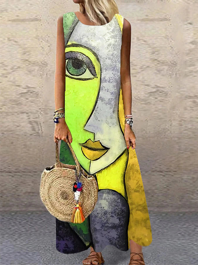 Women's Casual Dress Shift Dress Long Dress Maxi Dress Blue Purple Yellow Sleeveless Color Block Print Spring Summer Crew Neck Modern Daily Vacation Summer Dress Regular Fit 2023 S M L XL XXL 3XL
