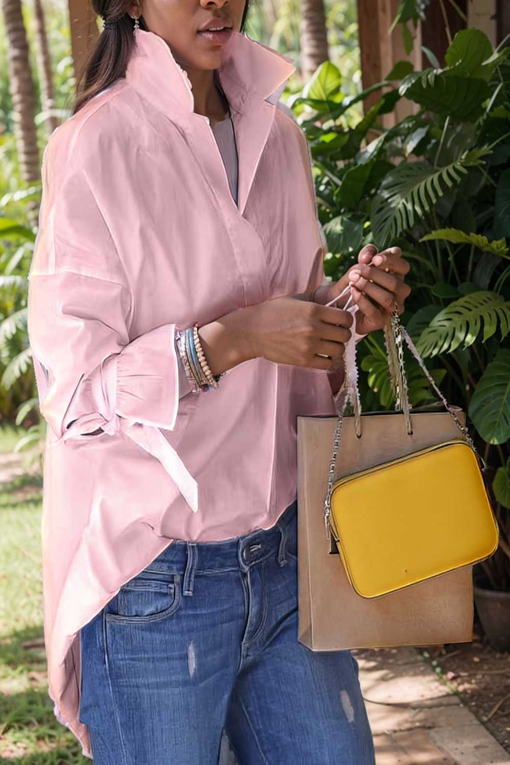 women s blouses loose solid belted long sleeve blouse 109211