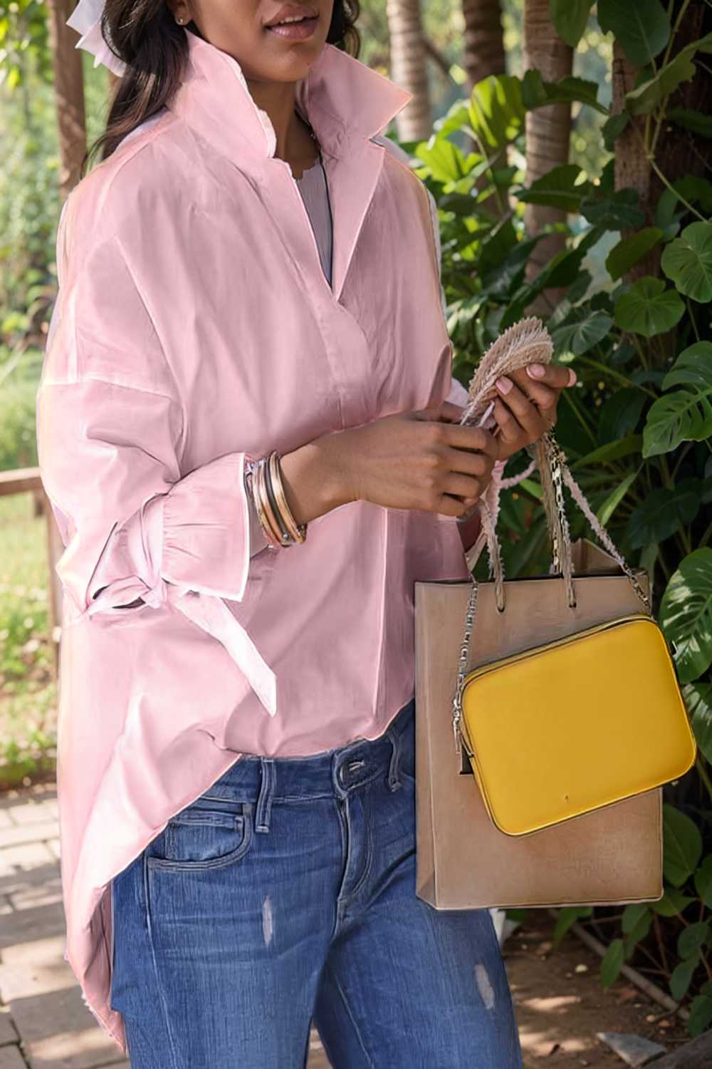 women s blouses loose solid belted long sleeve blouse 109207