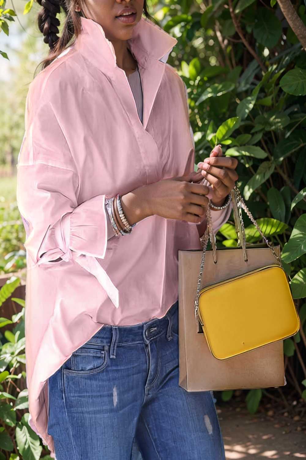 women s blouses loose solid belted long sleeve blouse 109206