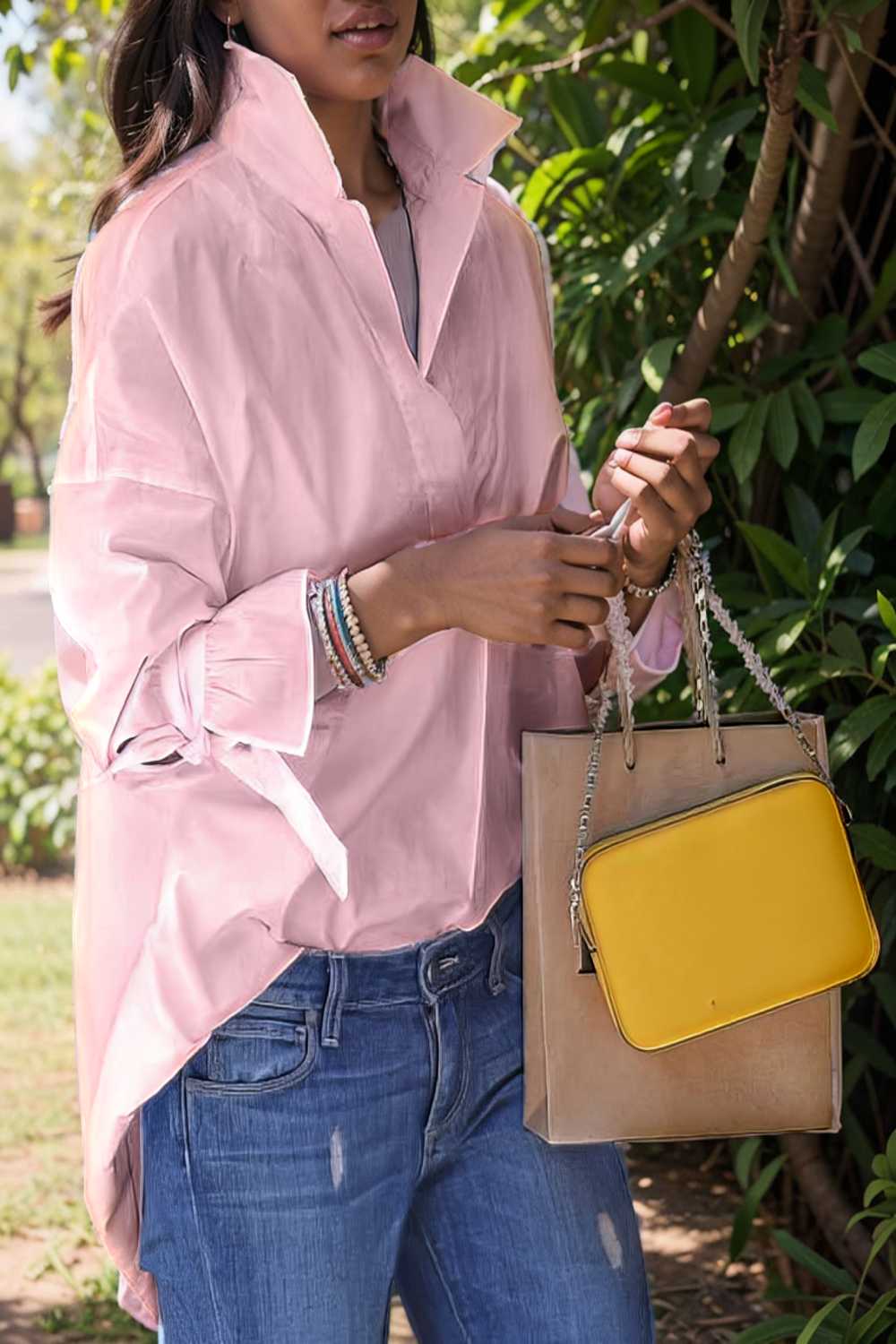 women s blouses loose solid belted long sleeve blouse 109200