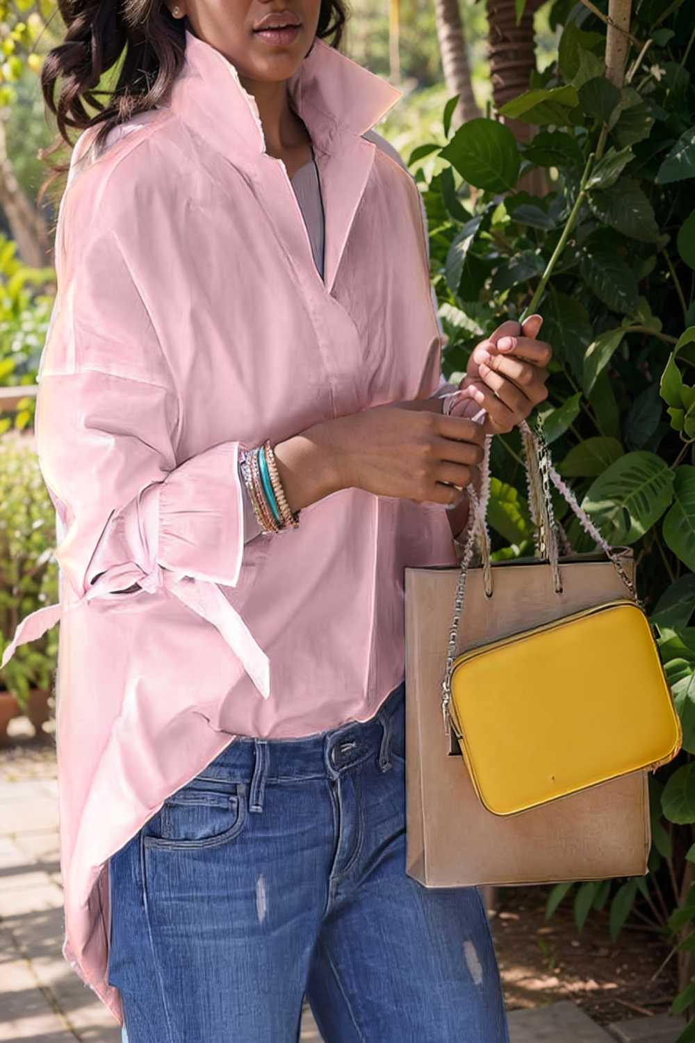 women s blouses loose solid belted long sleeve blouse 109199