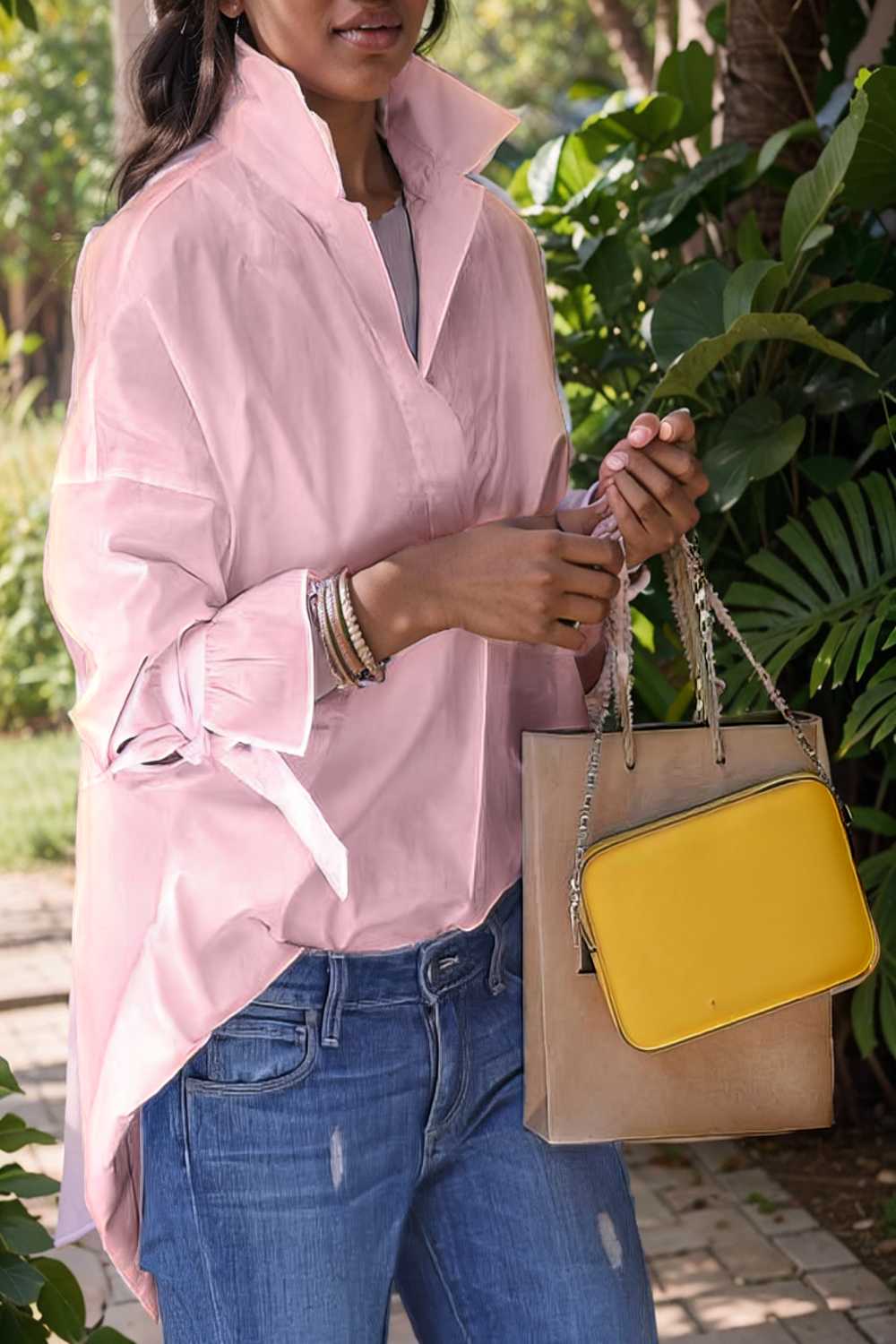 women s blouses loose solid belted long sleeve blouse 109195