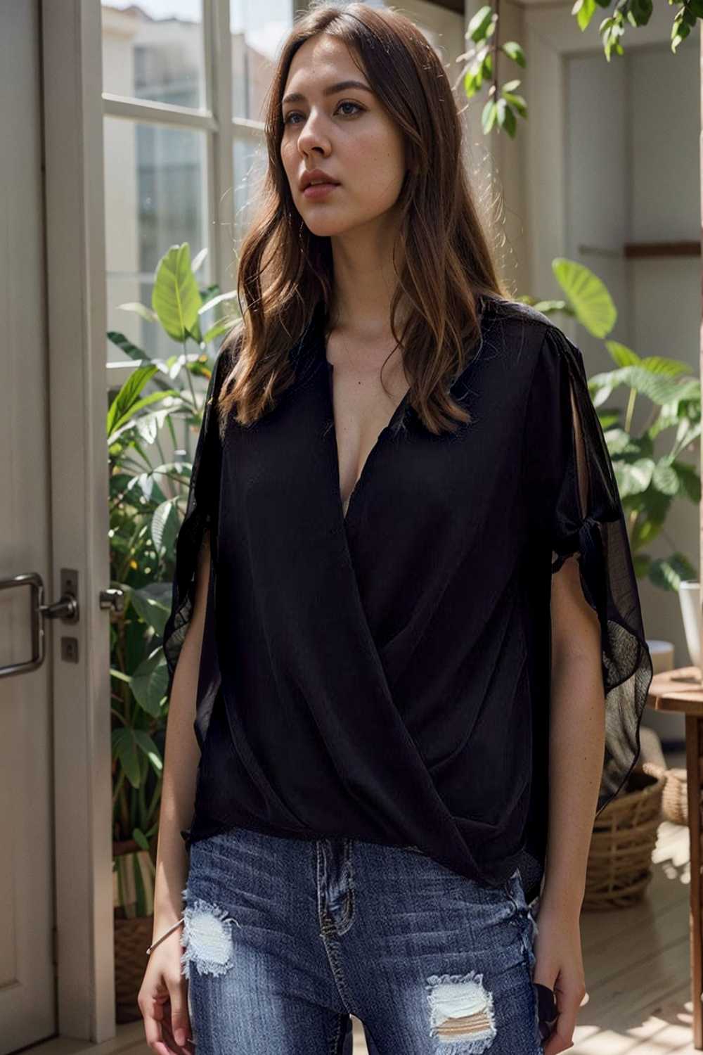 women s blouses loose solid belted long sleeve blouse 109131