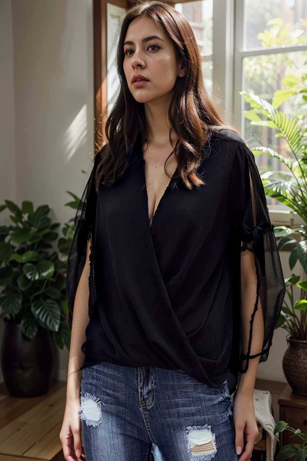 women s blouses loose solid belted long sleeve blouse 109126