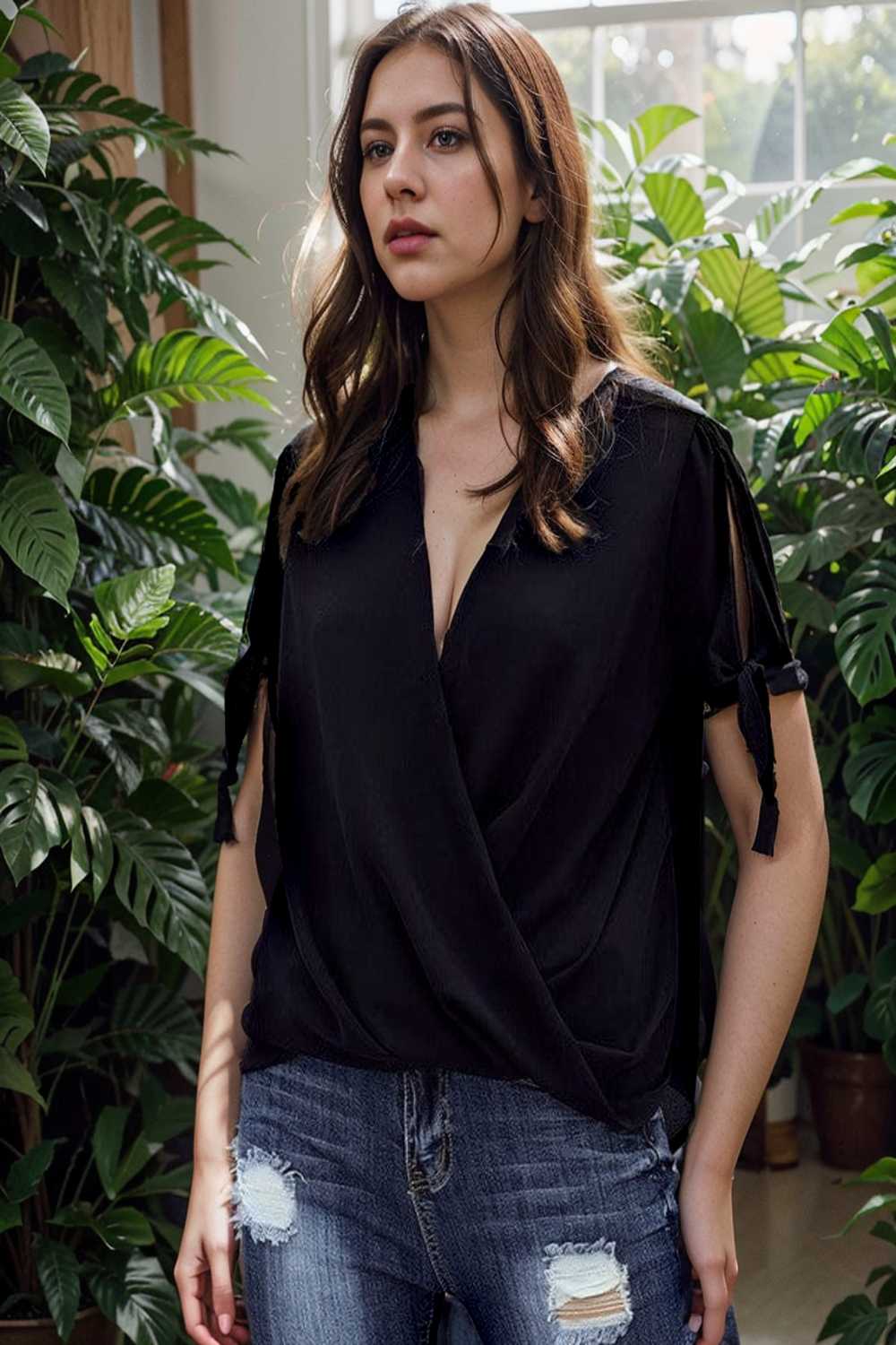 women s blouses loose solid belted long sleeve blouse 109120