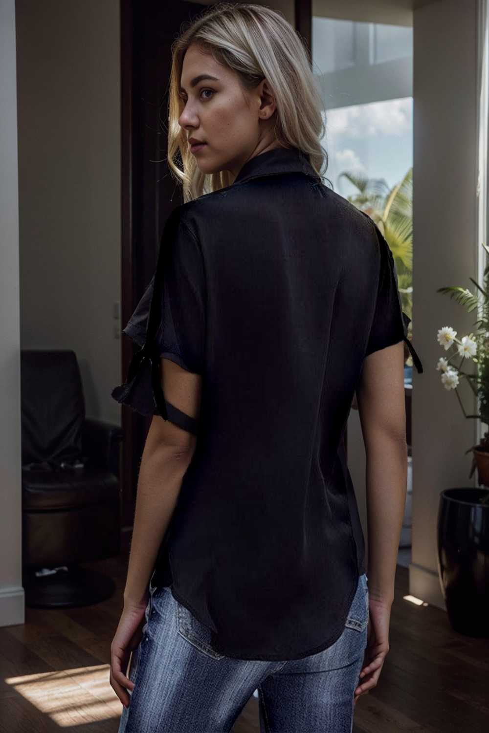 women s blouses loose solid belted long sleeve blouse 111398