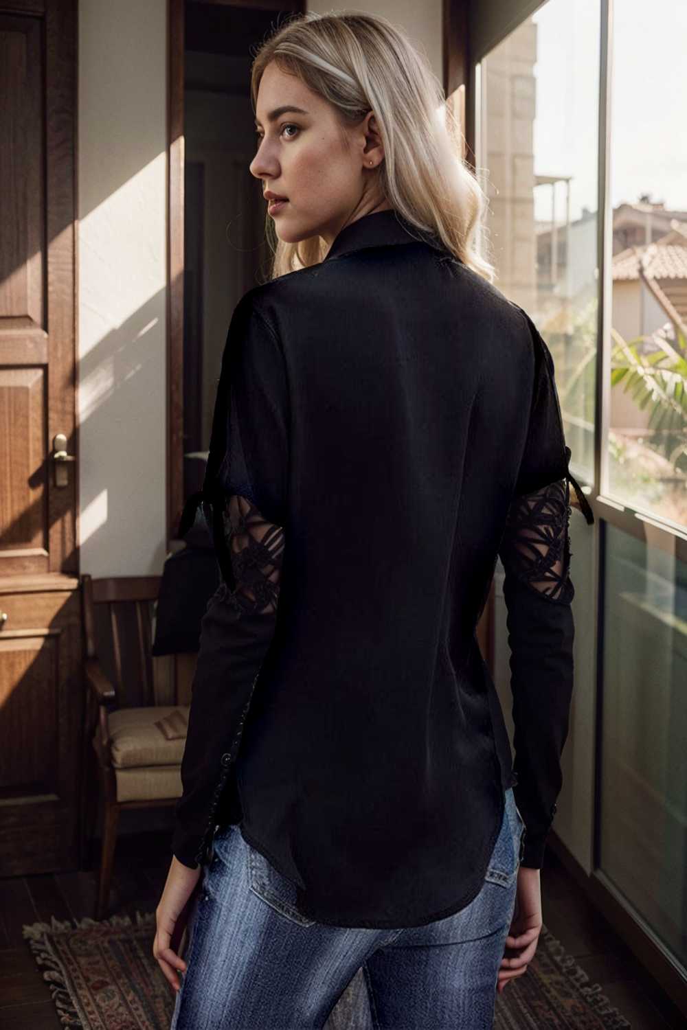 women s blouses loose solid belted long sleeve blouse 111396