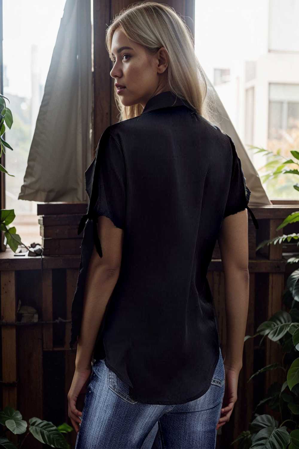 women s blouses loose solid belted long sleeve blouse 111392