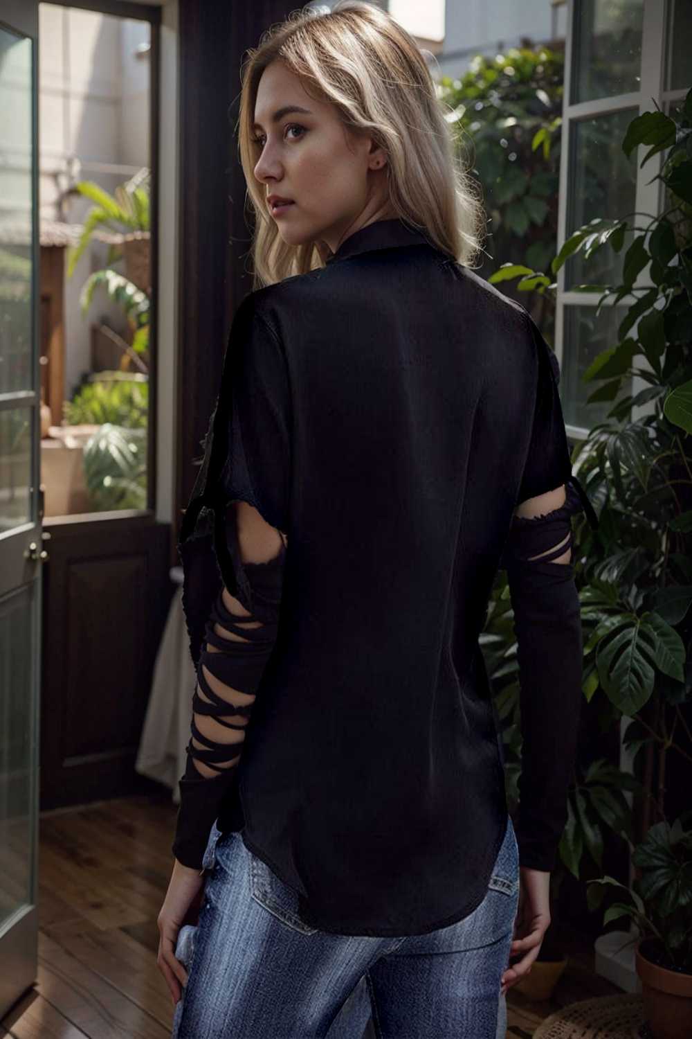 women s blouses loose solid belted long sleeve blouse 111389