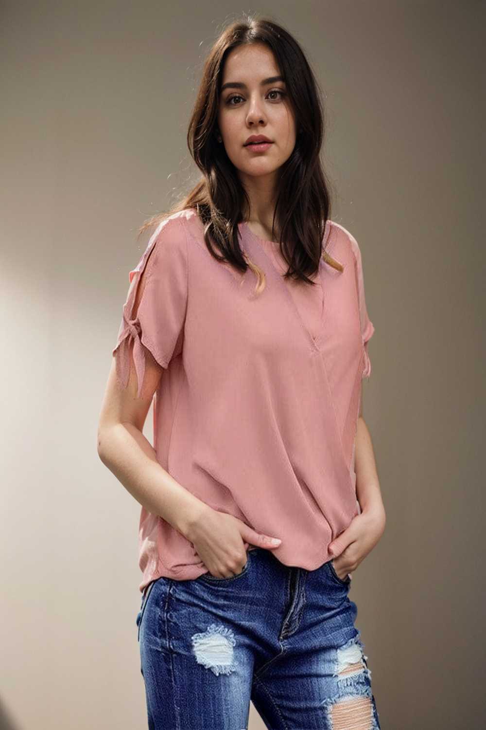 women s blouses loose solid belted long sleeve blouse 111388