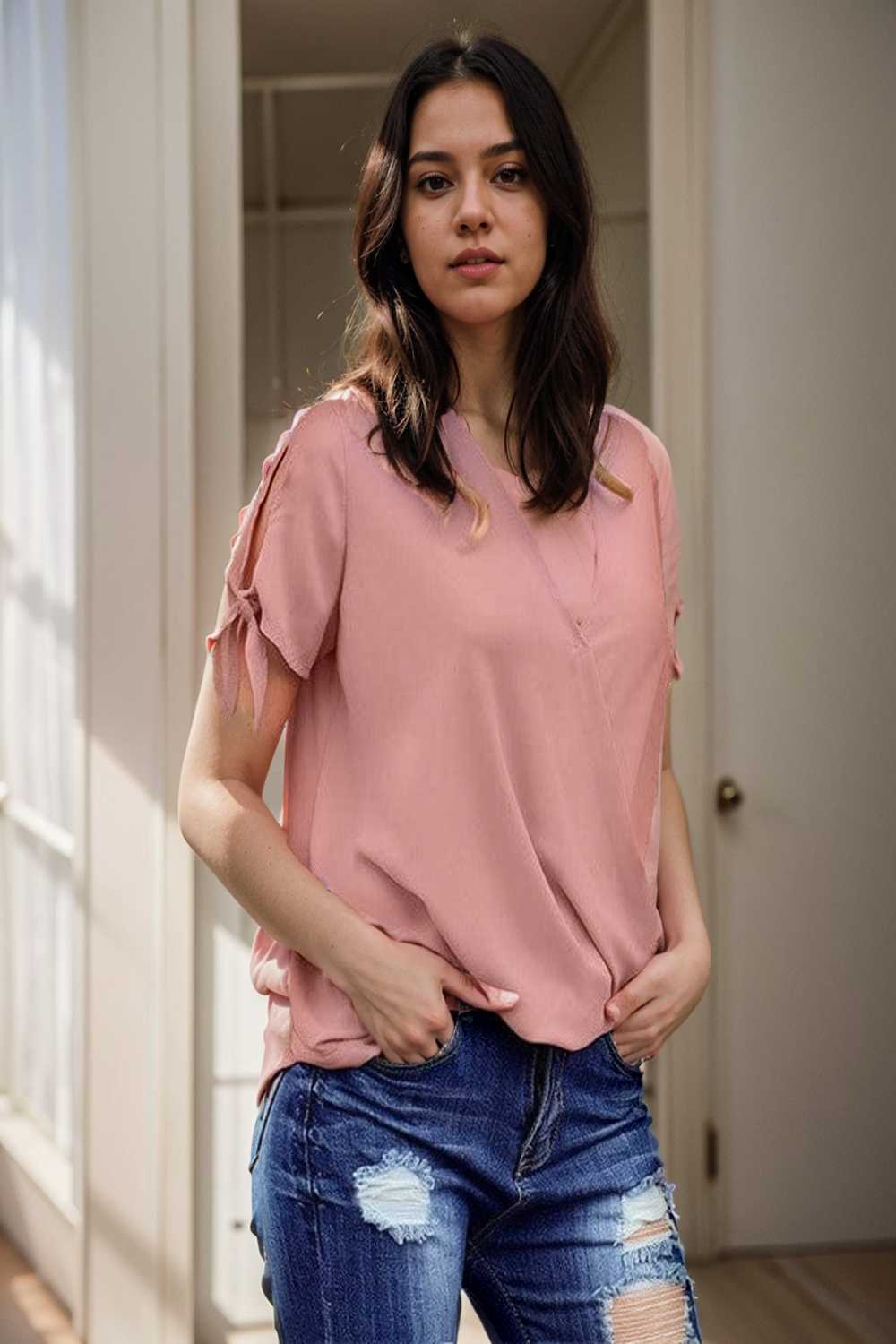 women s blouses loose solid belted long sleeve blouse 108637