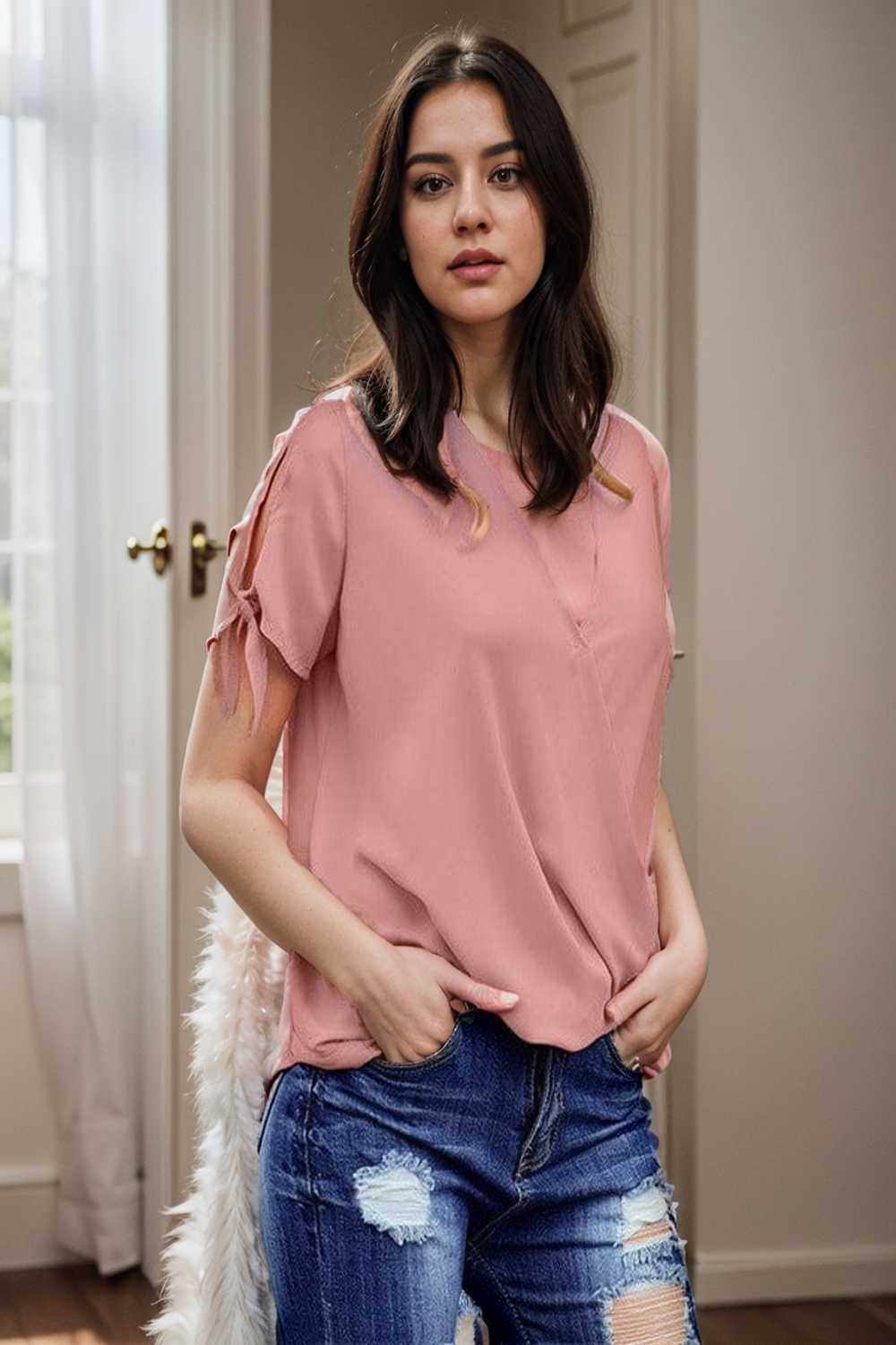 women s blouses loose solid belted long sleeve blouse 111382