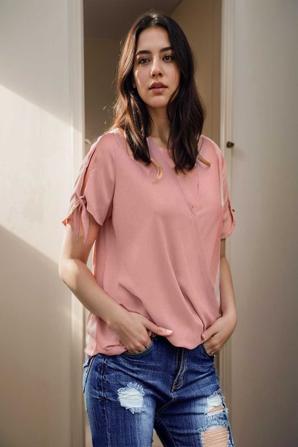women s blouses loose solid belted long sleeve blouse 111380