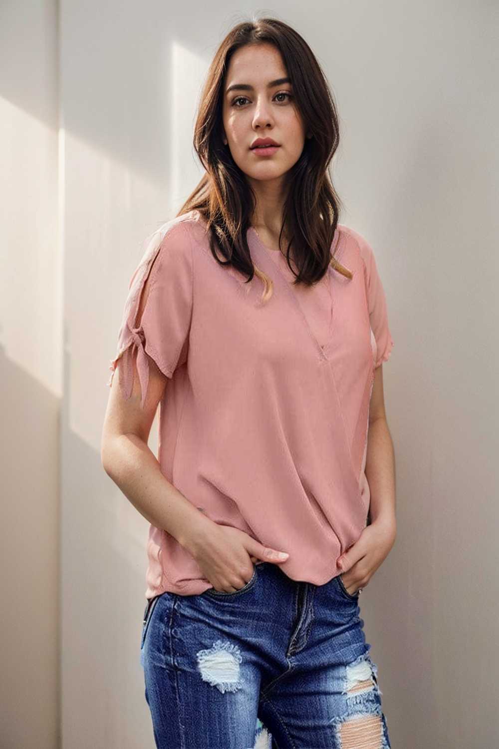 women s blouses loose solid belted long sleeve blouse 111376