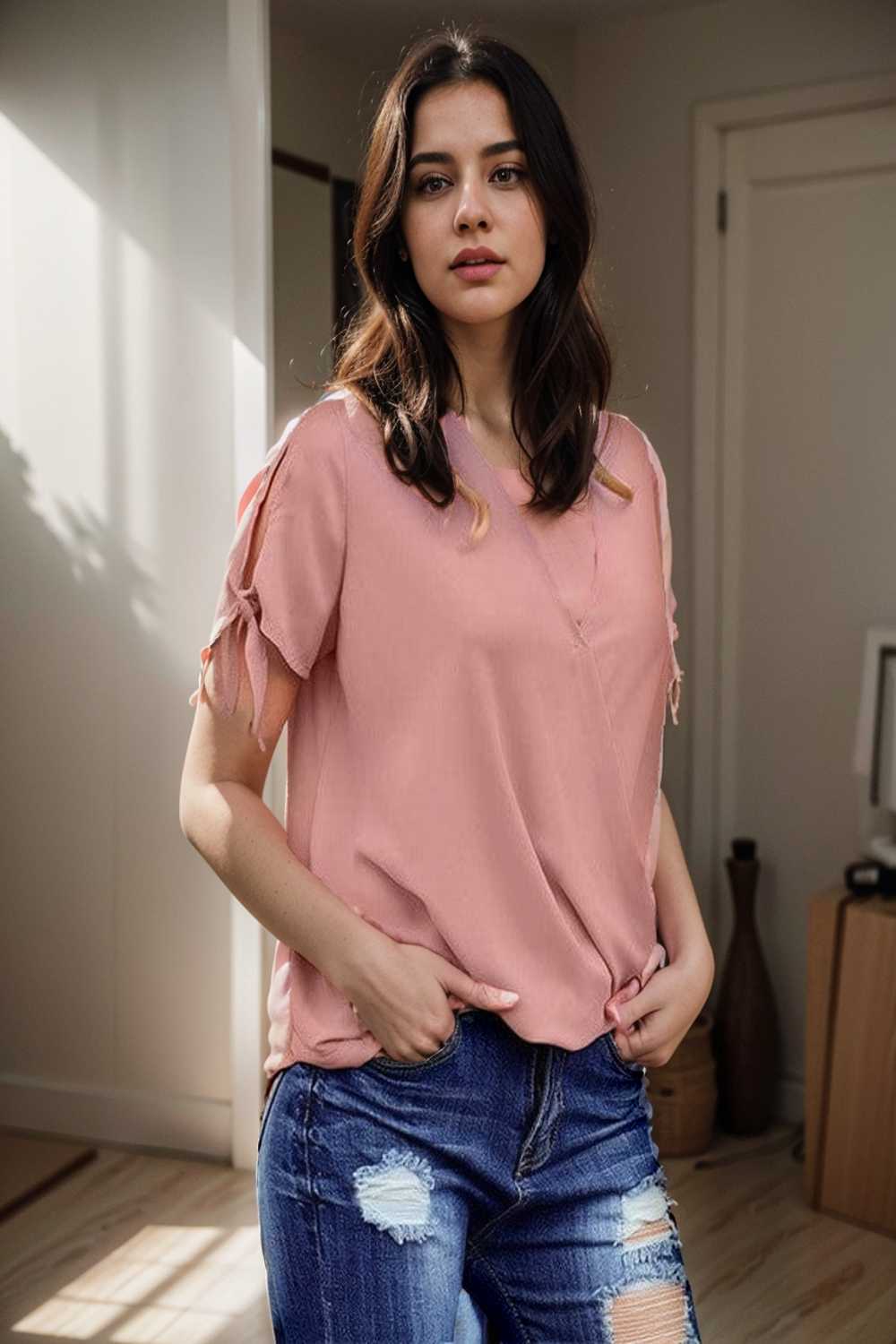 women s blouses loose solid belted long sleeve blouse 111372