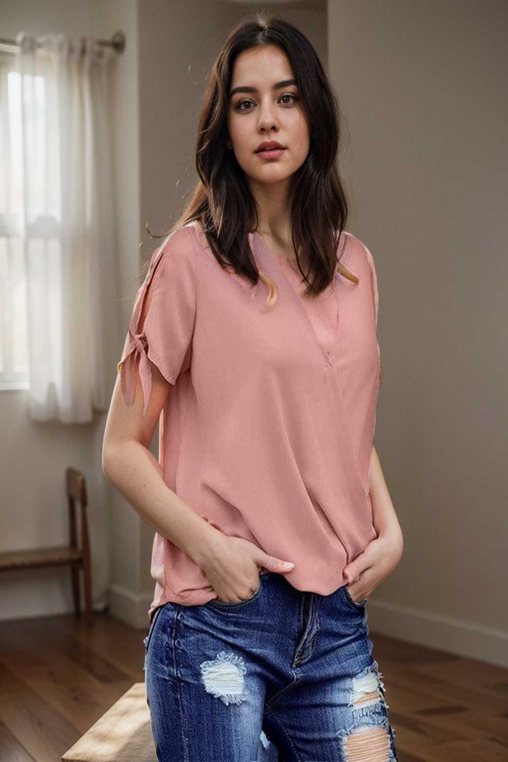 women s blouses loose solid belted long sleeve blouse 111367