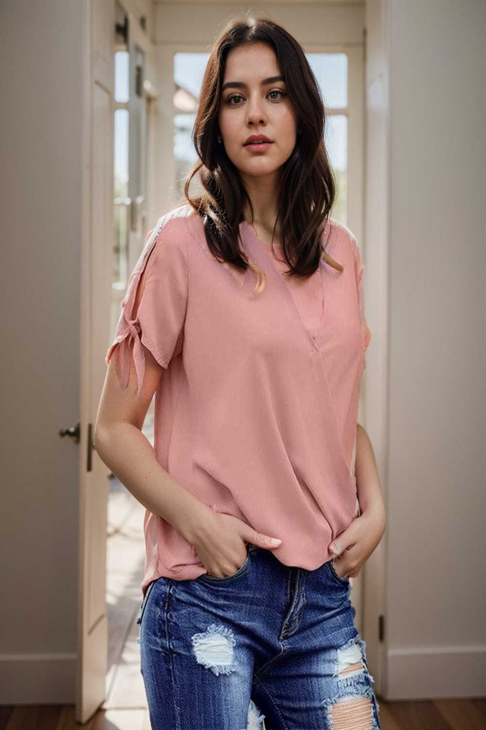 women s blouses loose solid belted long sleeve blouse 111044