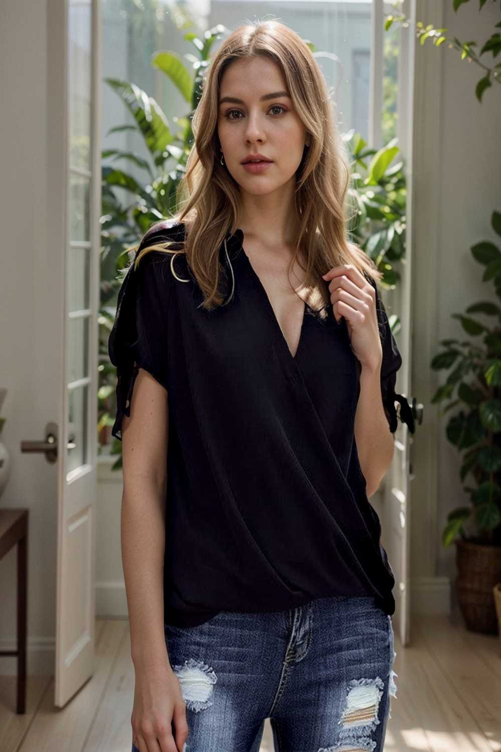 women s blouses loose solid belted long sleeve blouse 111363