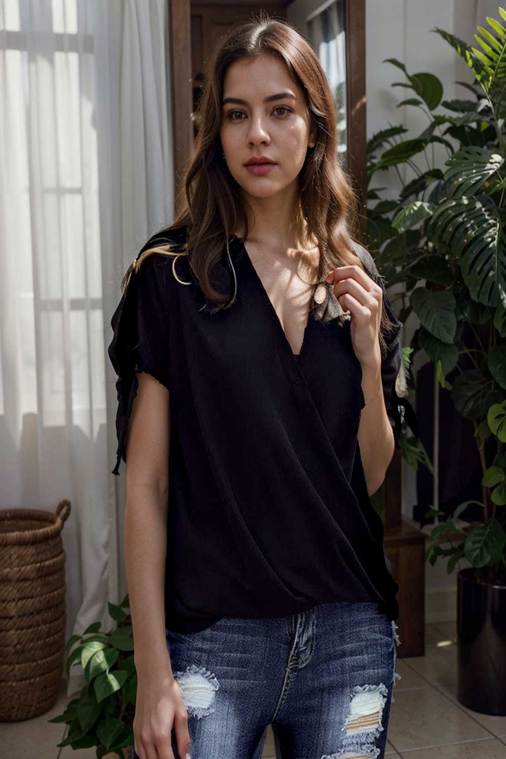 women s blouses loose solid belted long sleeve blouse 111359