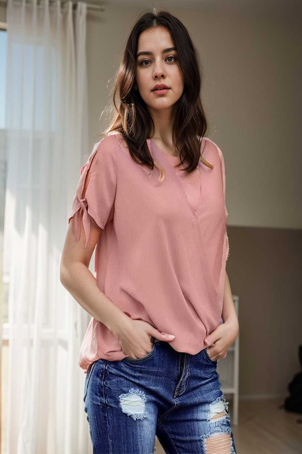 women s blouses loose solid belted long sleeve blouse 111352