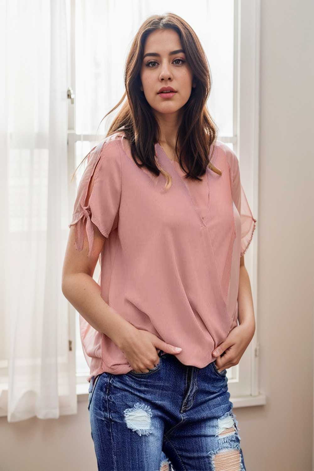 women s blouses loose solid belted long sleeve blouse 111346