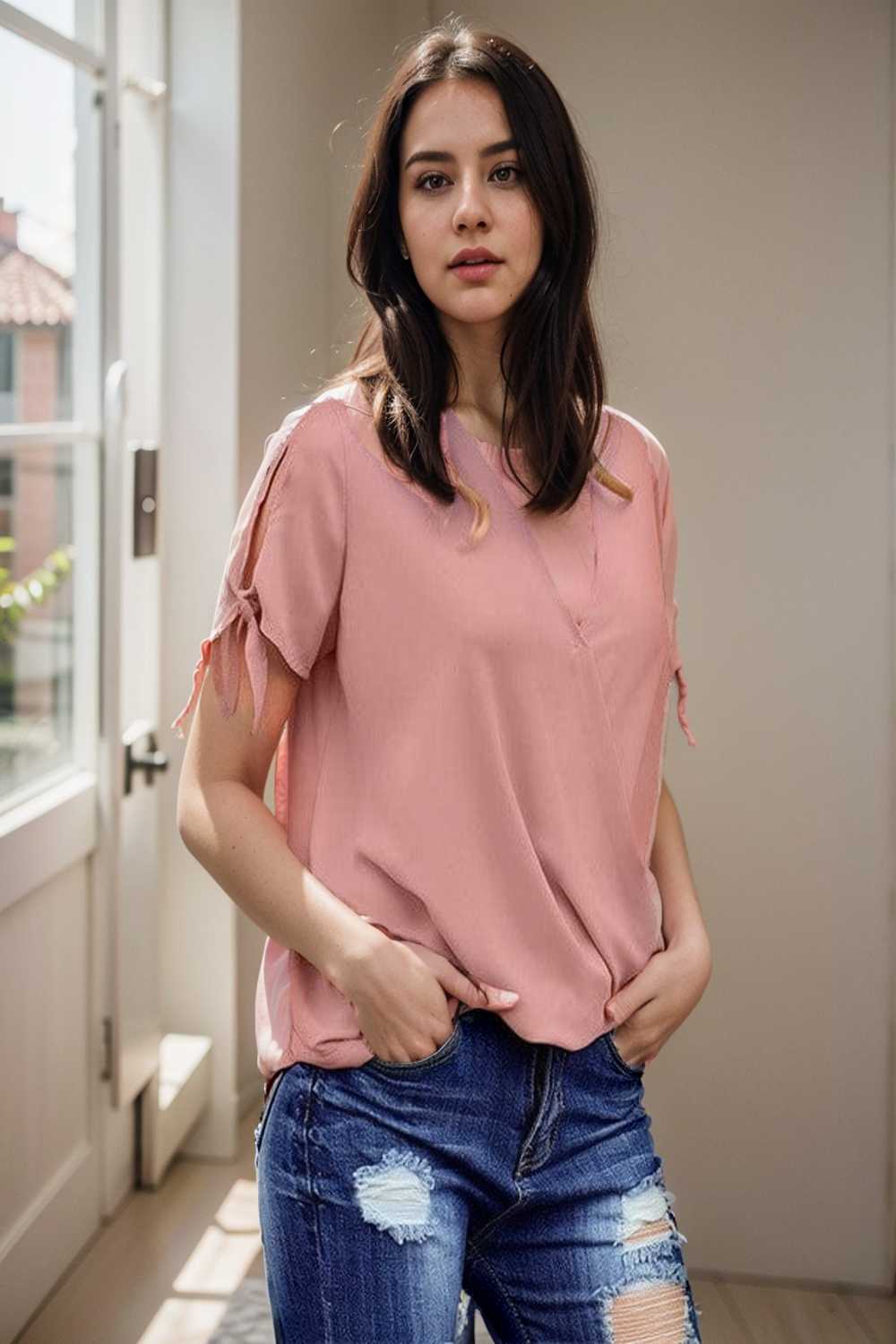 women s blouses loose solid belted long sleeve blouse 111345
