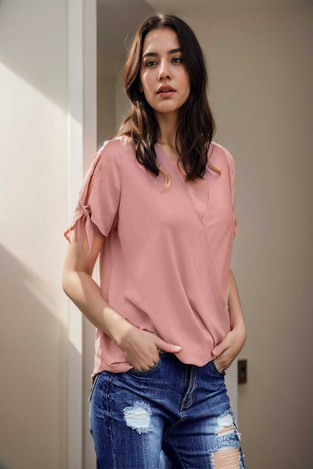 women s blouses loose solid belted long sleeve blouse 111344