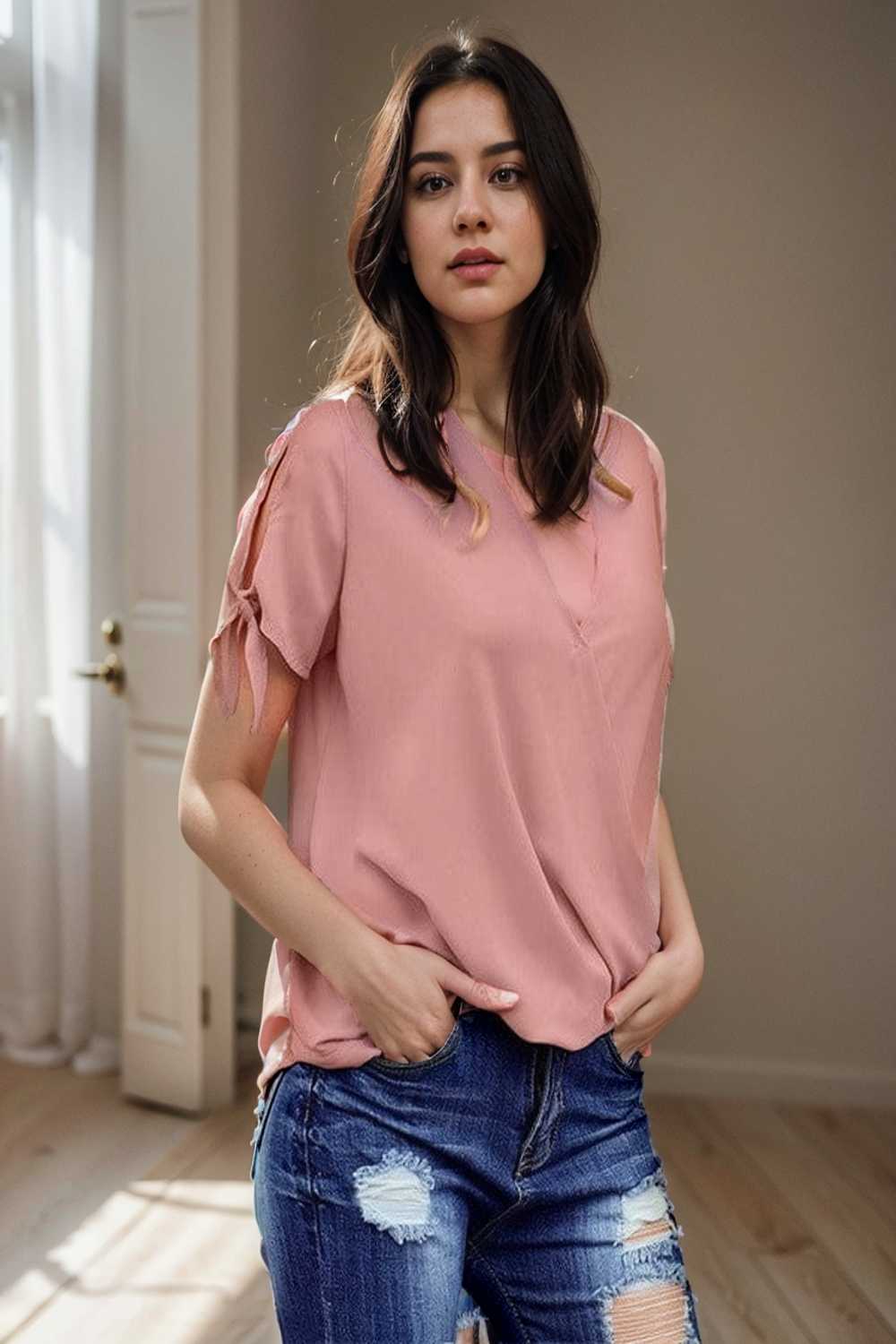 women s blouses loose solid belted long sleeve blouse 111342