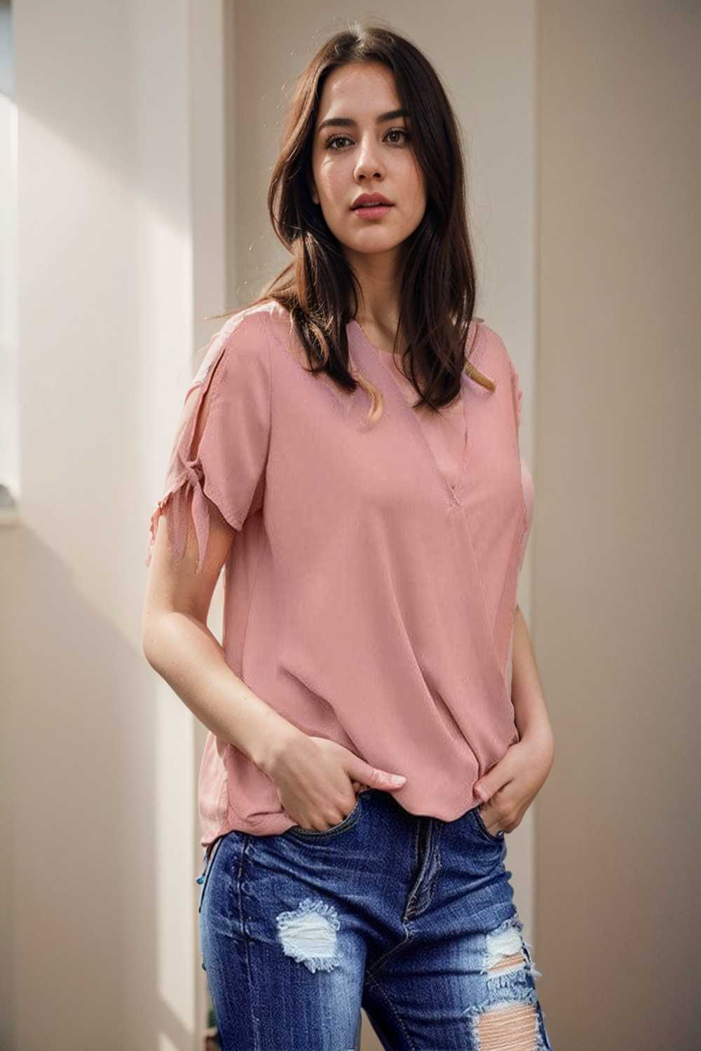women s blouses loose solid belted long sleeve blouse 111340