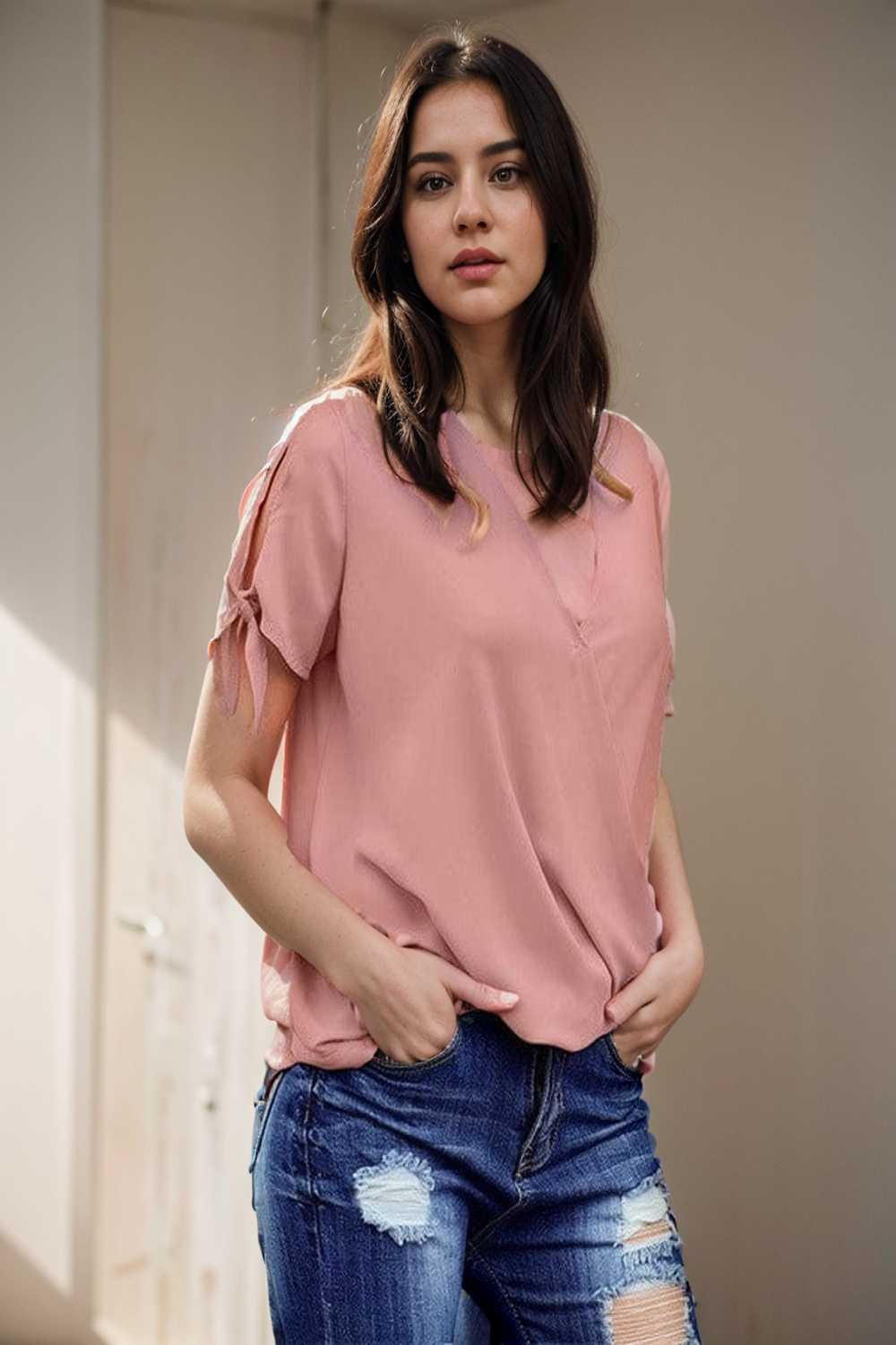 women s blouses loose solid belted long sleeve blouse 111339