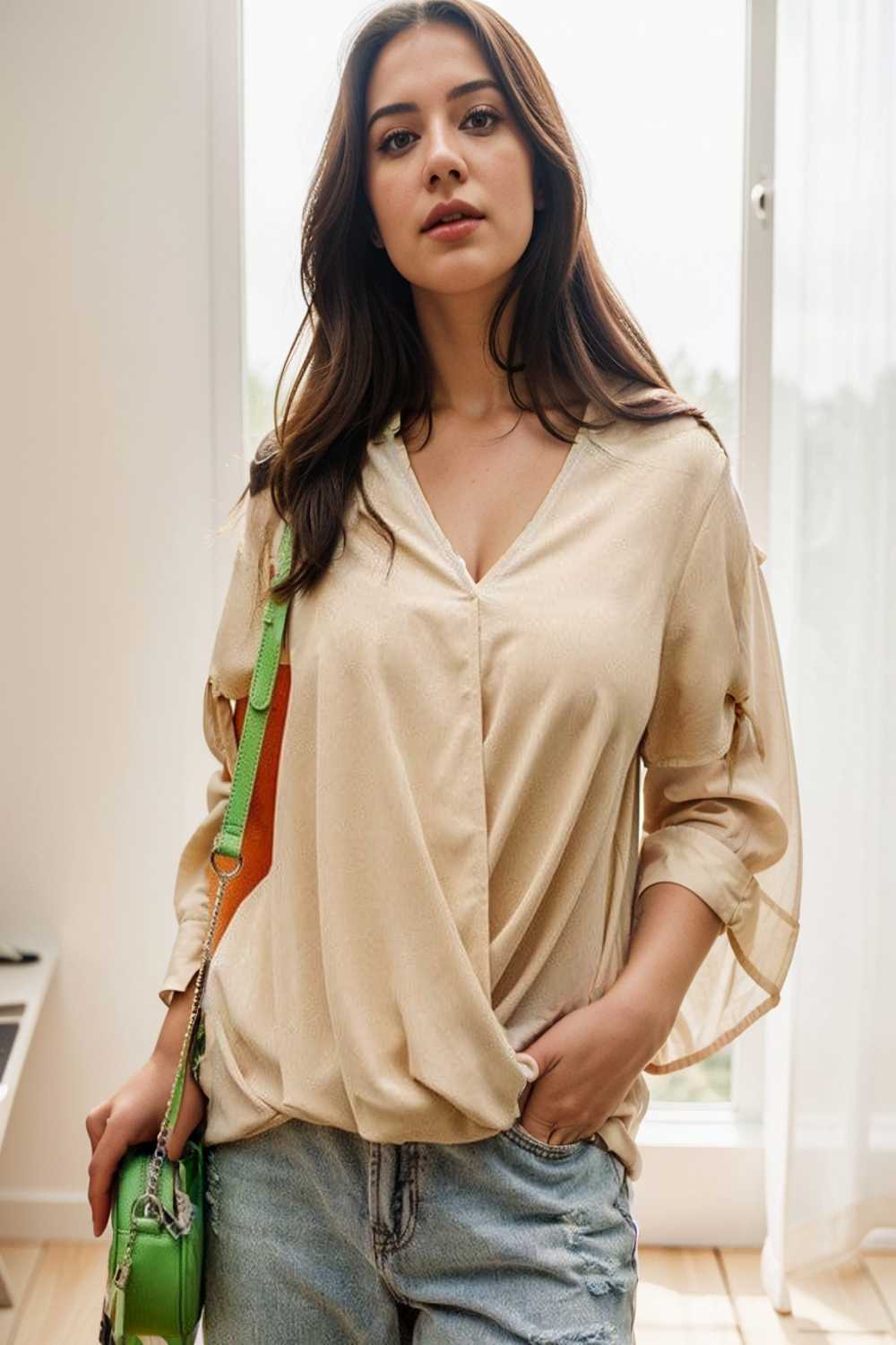 women s blouses loose solid belted long sleeve blouse 111334