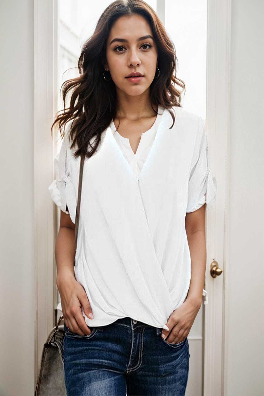women s blouses loose solid belted long sleeve blouse 109306
