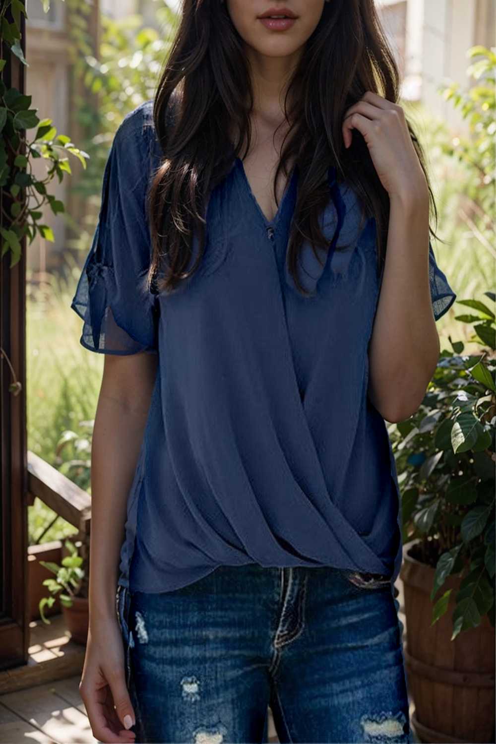 women s blouses loose solid belted long sleeve blouse 110788