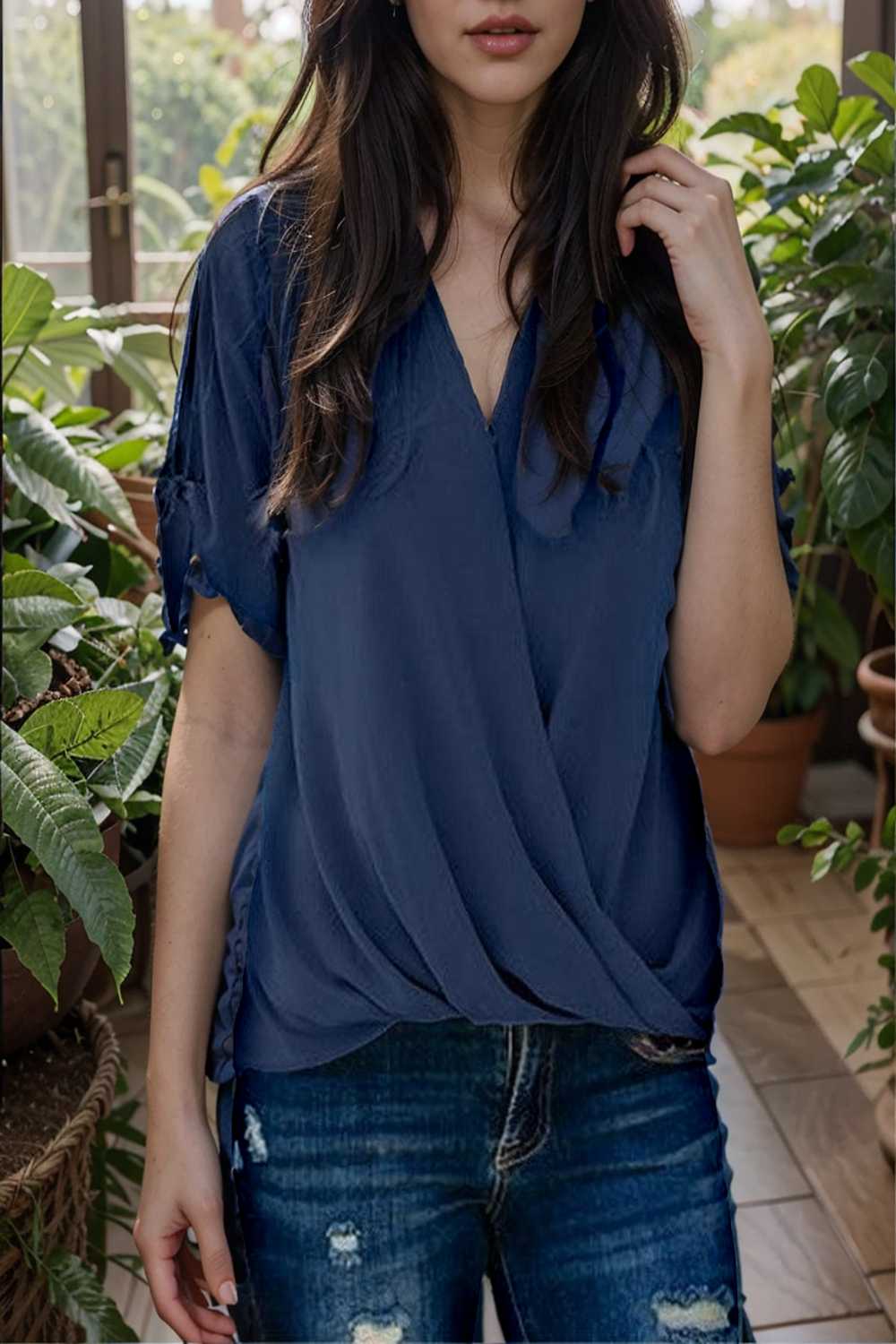 women s blouses loose solid belted long sleeve blouse 110787