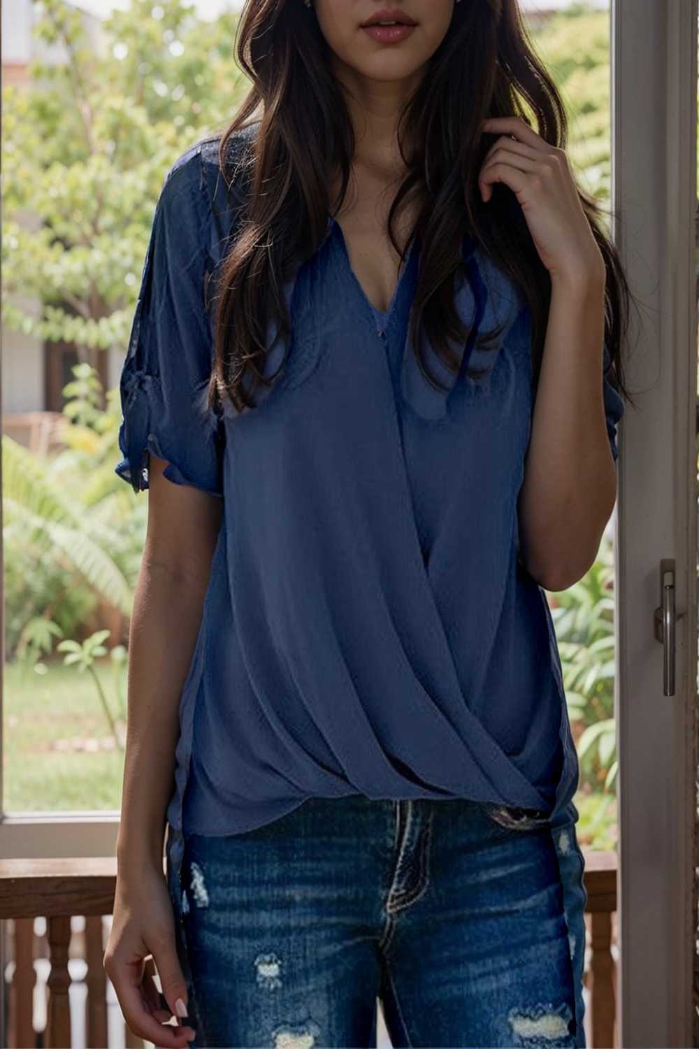 women s blouses loose solid belted long sleeve blouse 110784