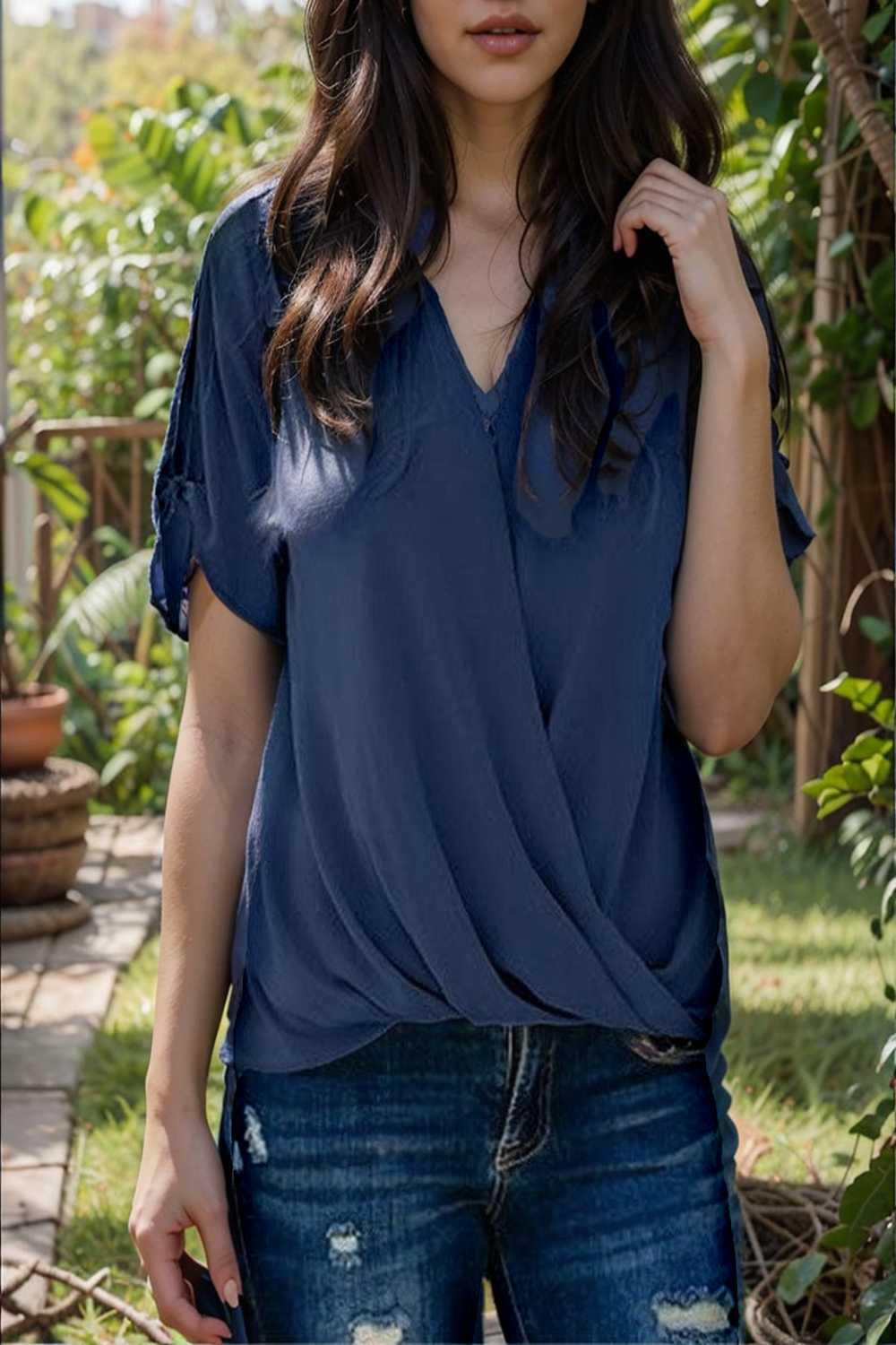 women s blouses loose solid belted long sleeve blouse 110781