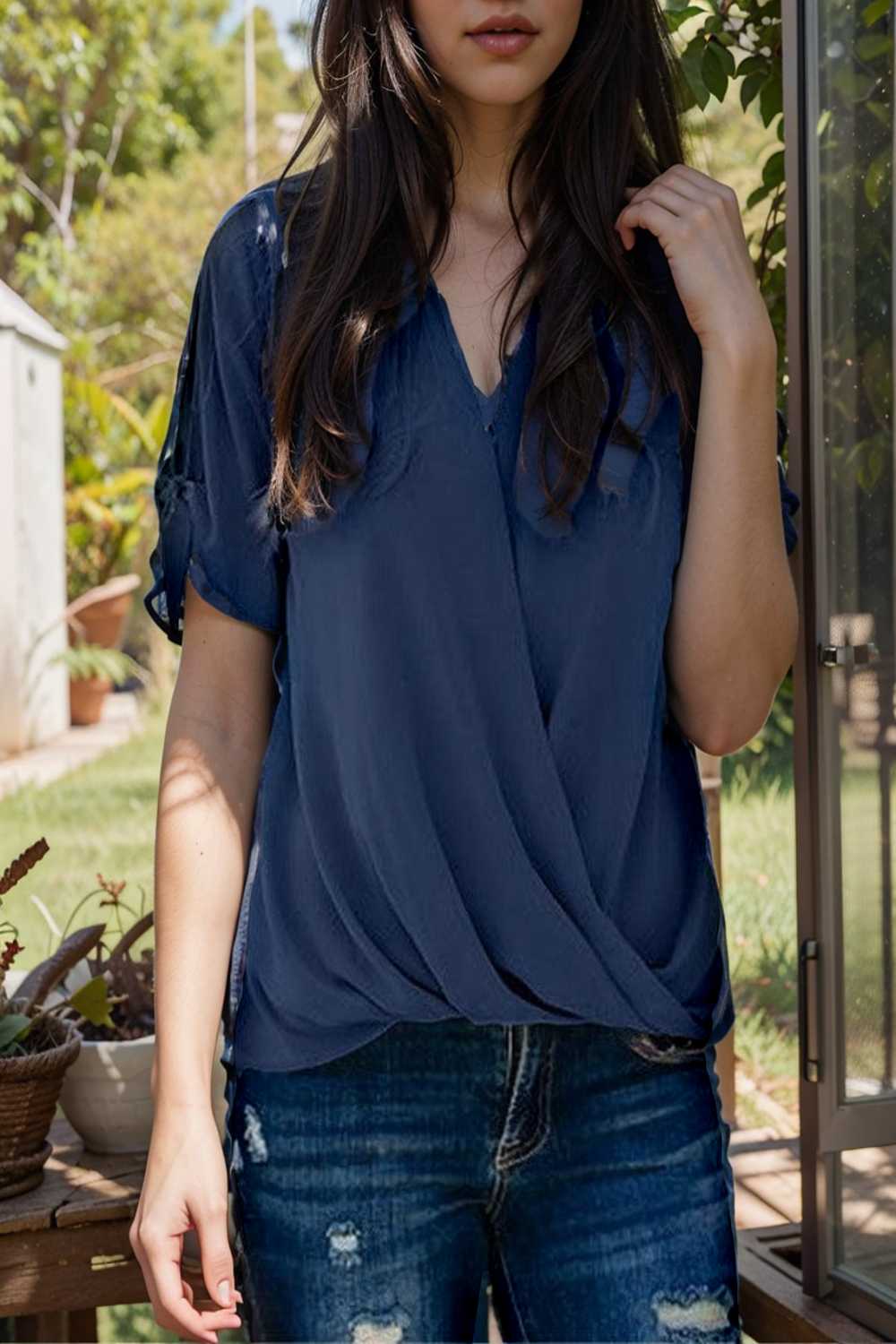 women s blouses loose solid belted long sleeve blouse 110780