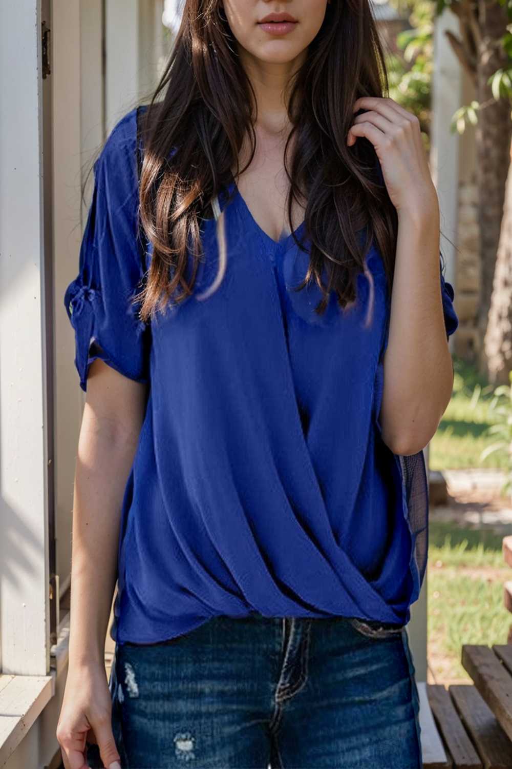 women s blouses loose solid belted long sleeve blouse 110765