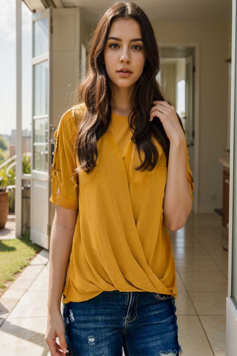 women s blouses loose solid belted long sleeve blouse 110736