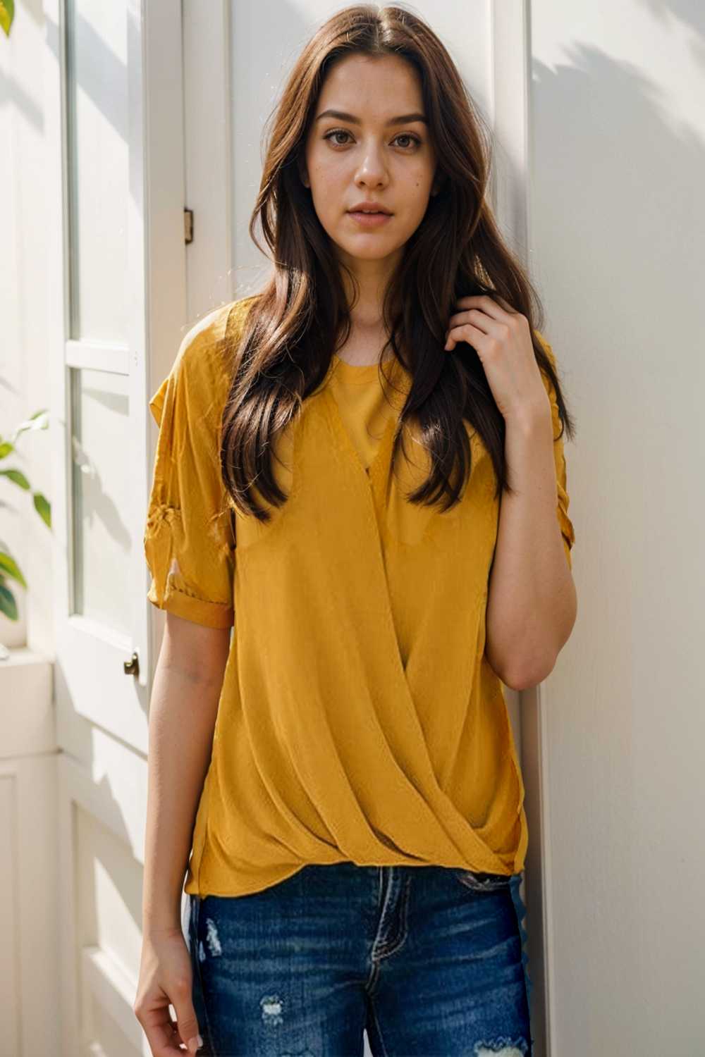 women s blouses loose solid belted long sleeve blouse 109281